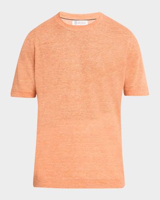 Brunello Cucinelli Men & apos;s Linen and Cotton Knit Short-Sleeve Sweater