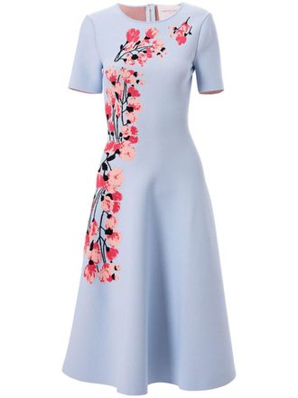 Carolina Herrera floral-jacquard flared dress - women - Polyester - S - Blue