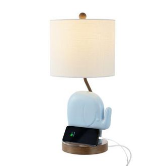 Jonathan Y Designs Ellie 20.25 Bohemian Designer Iron/Resin Elephant LED Kids Table Lamp with Phone Stand and USB Charging Port in Blue at Nordstrom