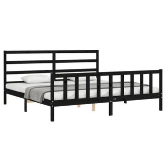 Berkfield Home Beautiful Bed Frame with Headboard Black 200x200 cm Solid Wood