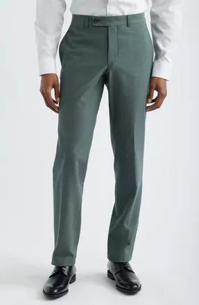 Jack Victor Piero Flat Front Stretch Cotton & Wool Dress Pants in Sage at Nordstrom, Size 36