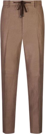 PESERICO Pleated Drawstring Trousers - male - Peserico - Slim-fit Trousers - Brown - 2XL - Trousers