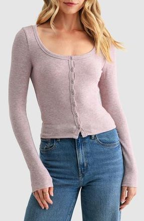 Lush Long Sleeve Button Front Knit Top in Heather Pink at Nordstrom Rack, Size X-Small