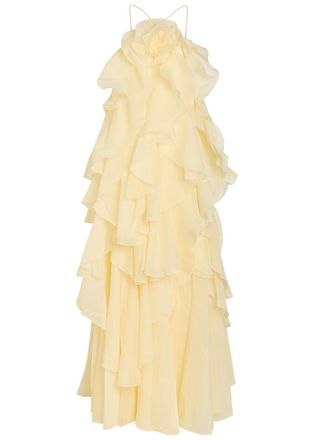 Aje Aje Pandorea Ruffled Chiffon Maxi Dress - Yellow - 16 (UK16 / XL)