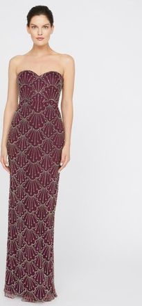 Theia Tessa Strapless Beaded Sweetheart Neckline Mesh Column Gown in Oxblood at Nordstrom, Size 14