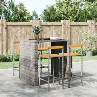vidaXL Vidaxl - Taburetes Altos 4 Uds Madera De Acacia Y Rat&aacute;n Sint&eacute;tico Gris