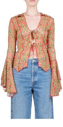 Siedres Zee Fluted Sleeve Tie-Front Shirt In Multi