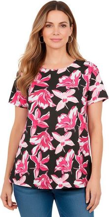 Roaman's Plus Size Ultimate Cotton Crewneck Short Sleeve Swing Tee in Very Berry Hibiscus Flowers at Nordstrom, Size Medium