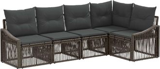 vidaXL Conjunto De Sof&aacute;s De Jard&iacute;n 5 Uds. Gris Rat&aacute;n Sint&eacute;tico Vidaxl