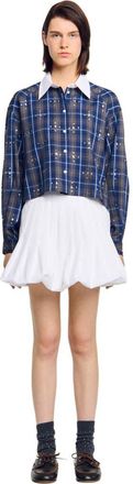 Sandro Rhinestone checkered collar shirt in Blue at Nordstrom, Size X-Small