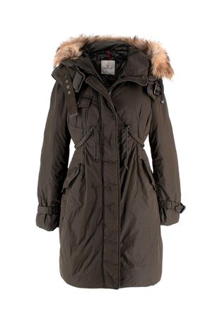 Moncler Khaki Phalangere Coat with Racoon Fur Hood Size M