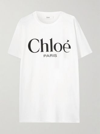 Chloé T-shirt In Jersey Di Cotone Con Stampa - Bianco