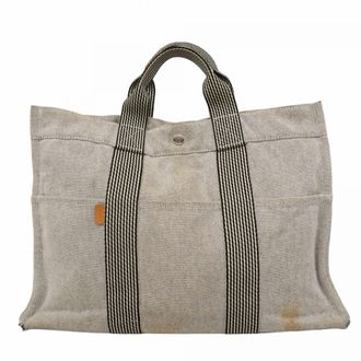 Herm&egrave;s Gray Canvas Tote Bag (Pre-Owned)