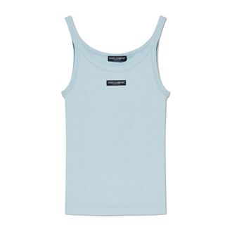 Dolce & Gabbana Sleeveless Tops, female, Blue, Size: M Ribbed Logo Top