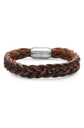 Steeltime Mens Braided Leather Bracelet in Brown at Nordstrom Rack