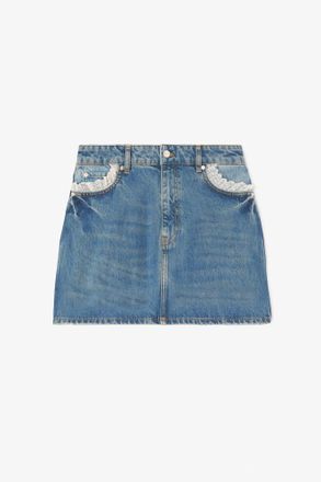 Ganni Blue Skirt in Rigid Denim - Size 10/12 Organic Cotton