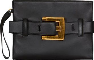 Balmain Anthem smooth leather clutch in Black at Nordstrom