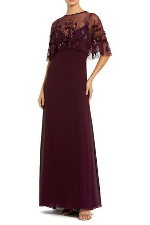 Mac Duggal Sleeveless Gown With Embellished Cape in Plum at Nordstrom, Size 10