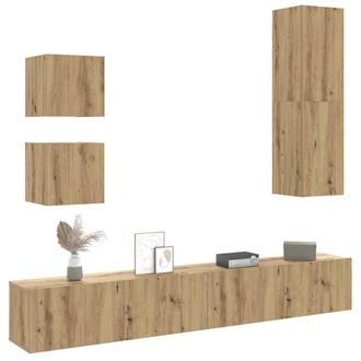 Berkfield Home 5 Piece TV Cabinet Set Wall-mounted Artisan Oak Engineered Wood in Brown