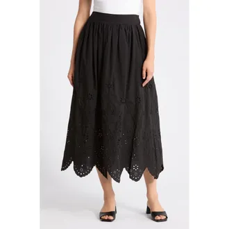 T Tahari Embroidered Eyelet Cotton Skirt in Black at Nordstrom Rack, Size X-Small