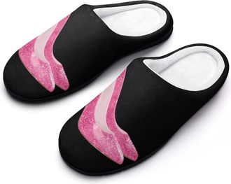 Generic Shiny High Heels Glitter Sparkle Slippers Men Winter Warm Cotton Anti-Slip Indoor Slip-Ons House Shoes