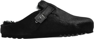 Scholl Grace Fur Leather Slippers - Dames - Slip ons - Zwart - 38 EU - Leer - Schoenen