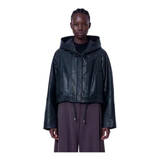 Sportmax Leren jack met capuchon - Dames - Jassen - Zwart - Maat: S Leer