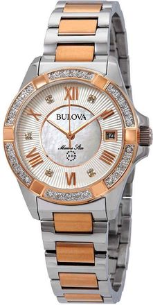Bulova Marine Star Diamond White Mother of Pearl Dial Ladies Watch 98R234