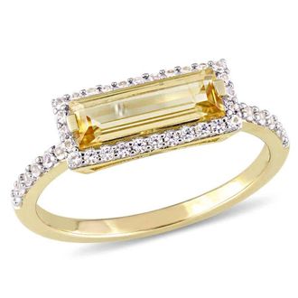 Amour Baguette Cut Citrine and White Sapphire Halo Ring In Yellow Plated Sterling Silver