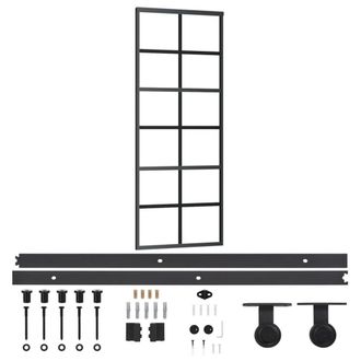 Berkfield Home Sliding Door with Hardware Set ESG Glass&Aluminium 76x205 cm in Black