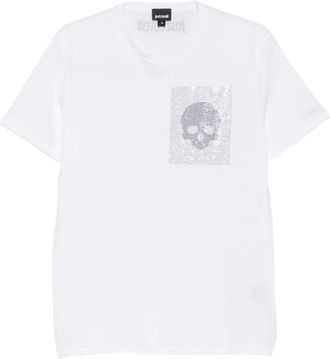 Just Cavalli T-shirt con logo strass - Heren - T-shirts - Wit - M - Katoen - Tops