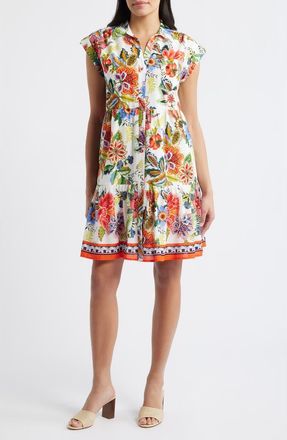 Eliza J Floral Cotton Dress in Ivory Mult at Nordstrom, Size 10