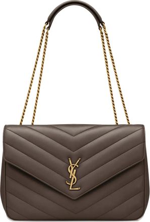 Saint Laurent Loulou grote schoudertas met chevron streep - Grijs