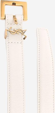 Saint Laurent Womens Leather Belt Cassandre White Calfskin