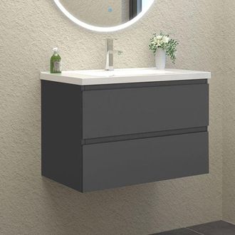 Sky Wall Hung Bathroom Vanity Unit with Basin Storage Cabinets Flat Pack - 800mm Matt Grey