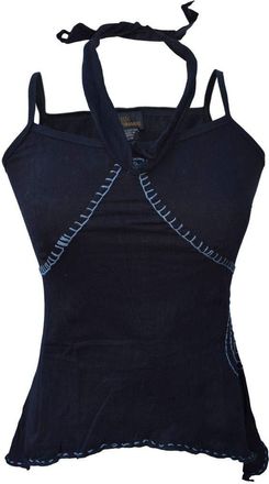 Gheri Stitch Embroidery Boho Cotton Halter Neck Tank Tops Black 10