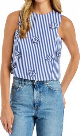 Drew Avana Stripe 3D Floral Top In Blue