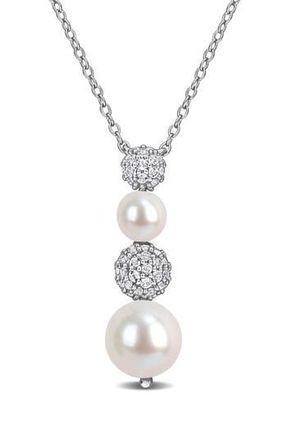 Delmar 8.8.5mm Cultured Freshwater Pearl & White Topaz Drop Necklace - 0.59ct. at Nordstrom Rack