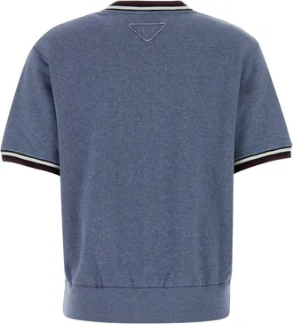 Prada Womens Cerulean Blue Cotton T-Shirt Avio Melange Exterior Exterior: T-shirts And Polos