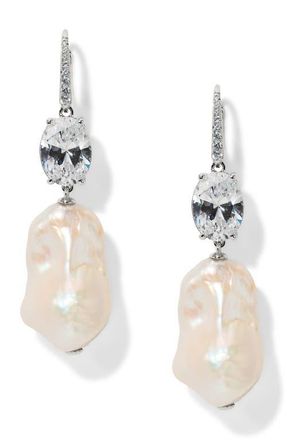 Nadri Madrid Freshwater Pearl Double Drop Earrings in Rhodium at Nordstrom