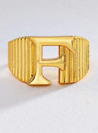 Luv AJ Initial Ridged Signet Ring