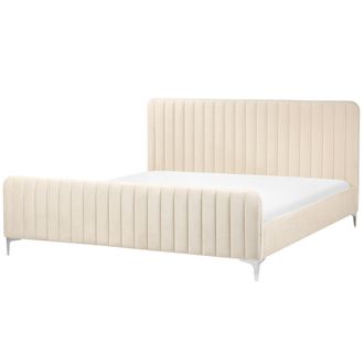 Beliani Cama Con Somier De Terciopelo Acolchado Patas Metal 180 X 200 Cm Beige Lunan