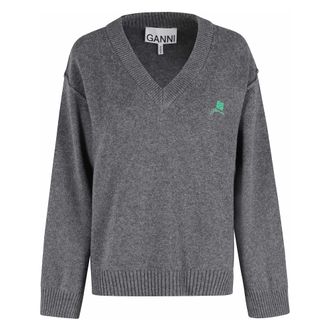 Ganni Core Future Wool MIX V Neck - Knitwear - Mujer - Gris - S