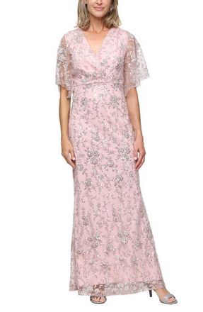 S.L. Fashions Beaded Surplice Neck Gown in Blush at Nordstrom, Size 10