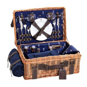 Les Jardins de la Comtesse Cesta de picnic de mimbre y cuero Champs-Elys&eacute;es azul para 2 personas