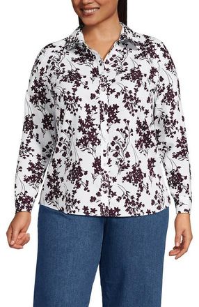 Lands End No Iron Supima Cotton Long Sleeve Shirt in White/lush Burgundy Floral at Nordstrom, Size 18W