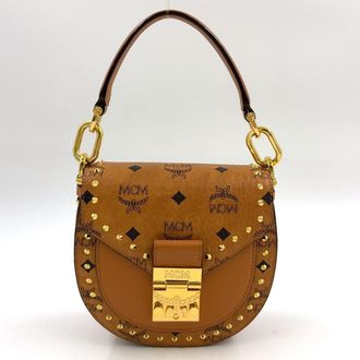 MCM Patricia Leather Shoulder Bag Brown Gold