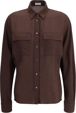 Brunello Cucinelli Brown Polyester Dress Womens Shirt