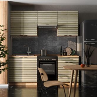 Vicco Mueble De Cocina Fame-line, Panel De Roble/roble Goldkraft, 200 Cm, Et Antracita