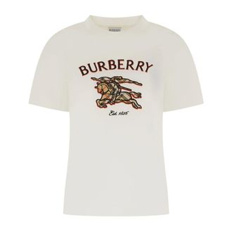 Burberry Camiseta de algod&oacute;n con ribete de cuadros - Tops - Mujer - Blanco - S